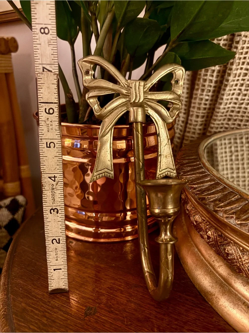 Vintage Brass Bow Wall Sconce Candle Holder